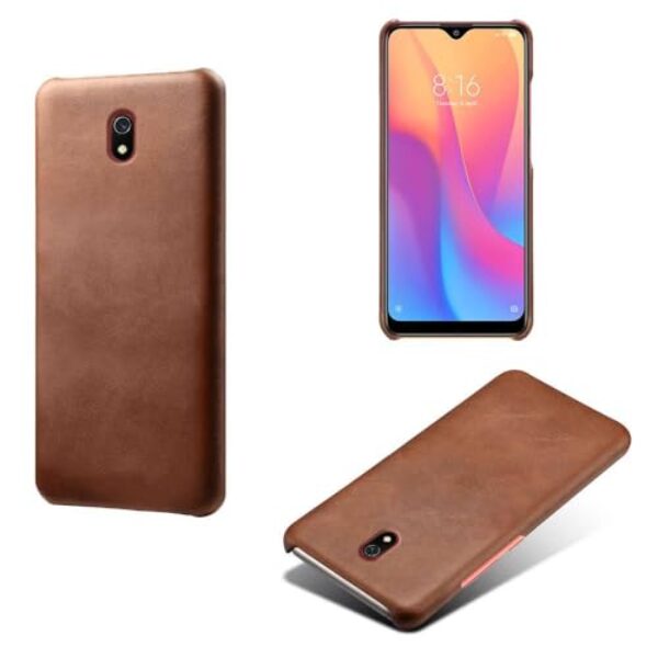 Capa para Xiaomi Redmi 8A,Proteção contra quedas,Casca de volta de cor sólida simples,Design de couro de imitação de plástico-Brown
