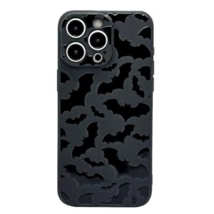 Capa preta fosca compatível com iPhone capa protetora de TPU com morcegos fofos, antiderrapante, leve, à prova de choque, gótico, animal do Dia das Bruxas, silicone legal para adolescentes meninos
