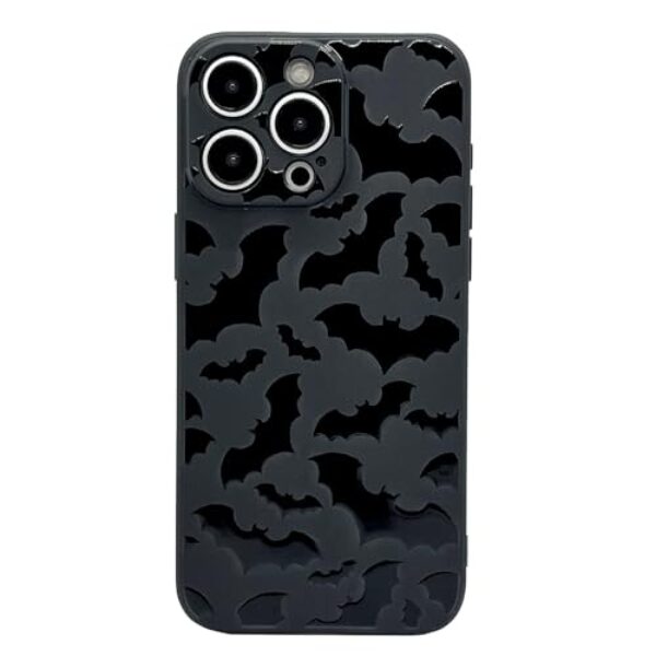 Capa preta fosca compatível com iPhone capa protetora de TPU com morcegos fofos, antiderrapante, leve, à prova de choque, gótico, animal do Dia das Bruxas, silicone legal para adolescentes meninos
