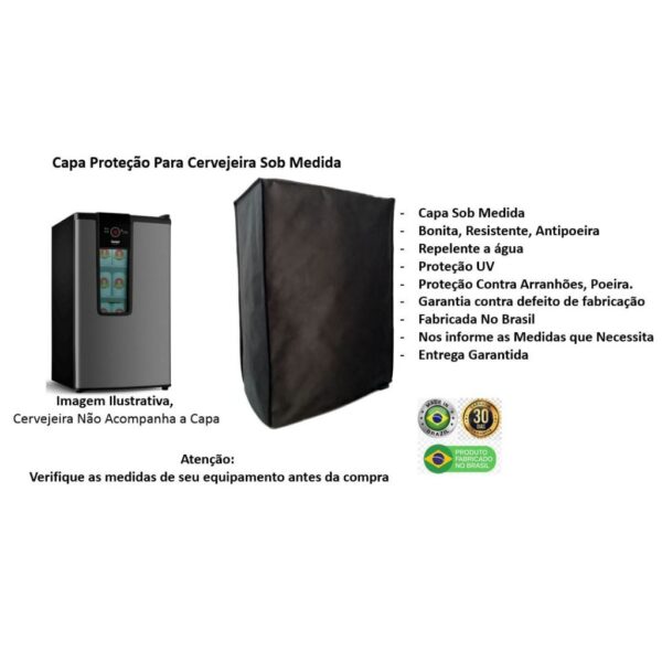 Capa Proteção Para Adega Cervejeira Frigobar Aberta Na Parte de Trás e Com Zíper na Parte da Frente Sob Med Em Tnt Preto