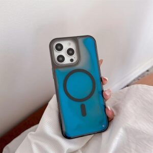 Capa protetora com areia movediça líquida fluorescente e brilhante para iPhone 13, 14, 15, 16 e 17 Pro Max, com carregamento sem fio, azul, para iPhone 16 Plus