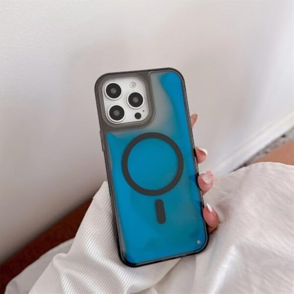 Capa protetora com areia movediça líquida fluorescente e brilhante para iPhone 13, 14, 15, 16 e 17 Pro Max, com carregamento sem fio, azul, para iPhone 16 Plus