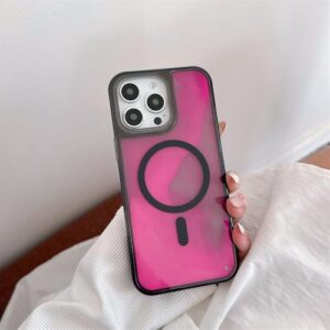 Capa protetora com areia movediça líquida fluorescente e brilhante para iPhone 13, 14, 15, 16, 17 Pro Max, com carregamento sem fio, rosa, para iPhone 13 Pro Max