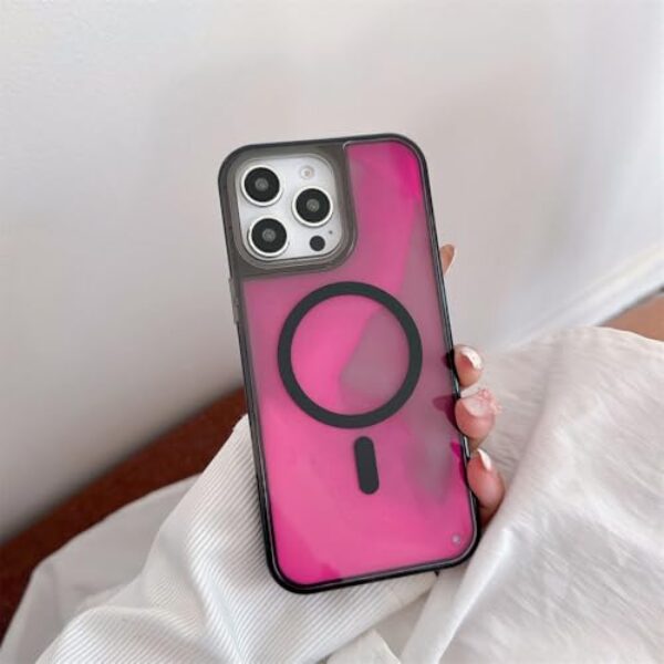 Capa protetora com areia movediça líquida fluorescente e brilhante para iPhone 13, 14, 15, 16, 17 Pro Max, com carregamento sem fio, rosa, para iPhone 13 Pro Max