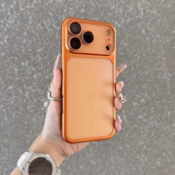 Capa protetora com lentes tudo incluído para Apple 17promax capa de telefone, iPhone 17, 17pro capa de telefone transparente fosco antiqueda (laranja, 17)
