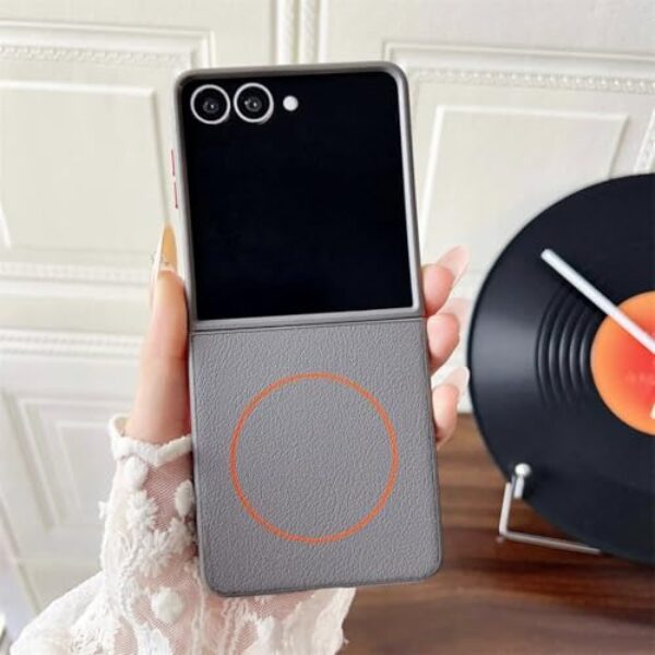 Capa protetora magnética de couro sintético para Galaxy Z Flip7 (para Galaxy Z Flip7/cinza)