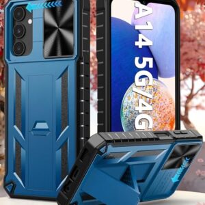 Capa protetora para Samsung Galaxy A14 4G/5G de grau militar à prova de quedas com suporte e slide | Capa de telefone resistente resistente e protetora texturizada - Azul