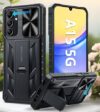 Capa protetora para Samsung Galaxy A15 4G/5G de grau militar à prova de quedas com suporte e slide | Capa de telefone resistente resistente e protetora texturizada - preta
