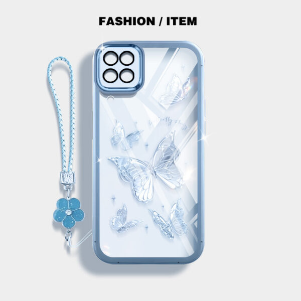 Capa Protetora Transparente À Prova De Choque Para Telefone Samsung Galaxy A12 M12 F12 A22 M22 F22 M32 M53 4G M33 A22 5G A12 Nacho A12S Com Corda Suspensa Flores