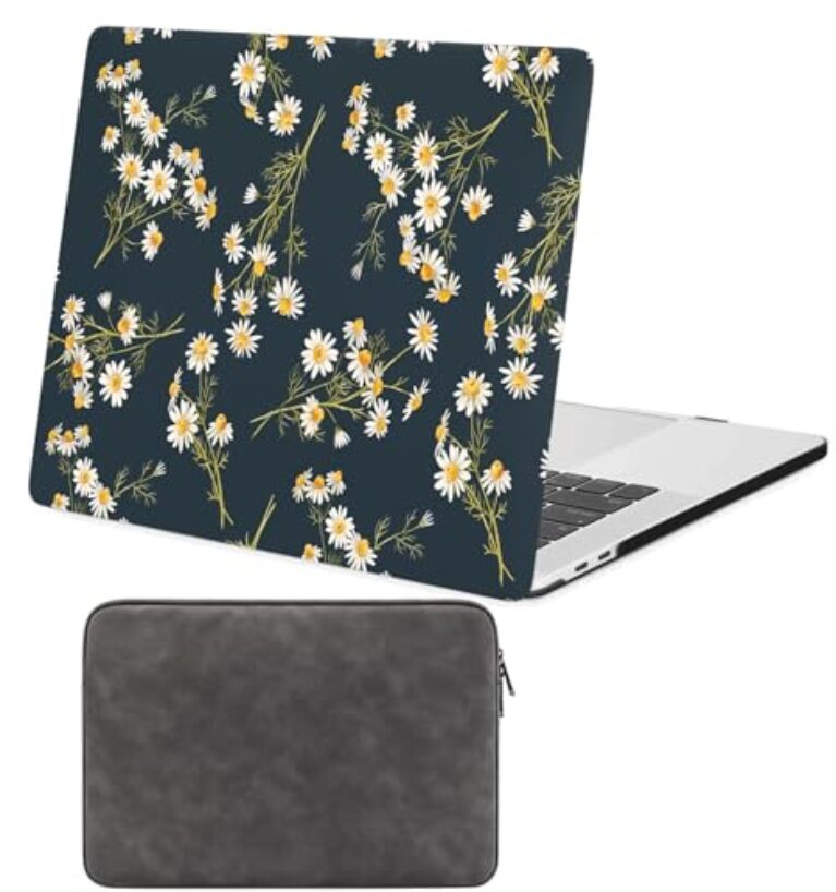 Capa rígida para laptop compatível com MacBook Pro 16 polegadas versão 2020 2019 modelo A2141 com Touch Bar e Touch ID, capa protetora de plástico fosco capa rígida e bolsa, margarida branca