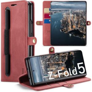 Capa Samsung Galaxy Z Fold 5 com suporte para caneta S, capa carteira Galaxy Z Fold5 com suporte de cartão magnético com bloqueio de RFID, capa flip de couro para Galaxy Z Fold5 5G 7,6 polegadas