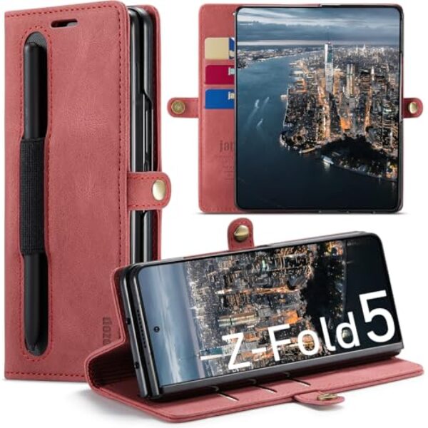 Capa Samsung Galaxy Z Fold 5 com suporte para caneta S, capa carteira Galaxy Z Fold5 com suporte de cartão magnético com bloqueio de RFID, capa flip de couro para Galaxy Z Fold5 5G 7,6 polegadas