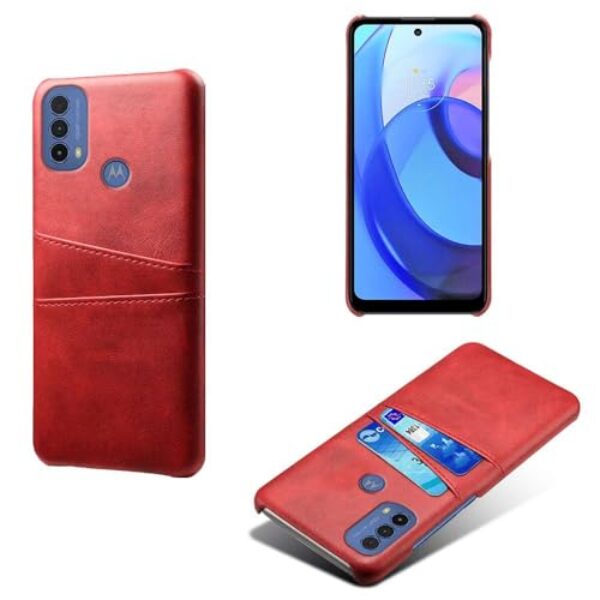 Capas Compatível com MOTO E20/MOTO E30/MOTO E40,Caso de couro PU-Tampa de telefone a prova de choque com 2 slots de cartão,Proteção anti-impressão digital e anti-gota-Red