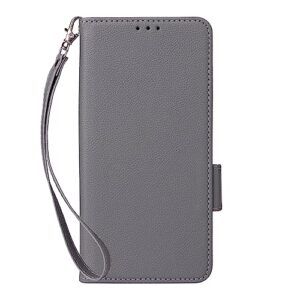 Capas Compatível com MOTO G86 Power 5G,Caso de telefone Flip de couro com 4 fendas de cartão.Fechamento magnético.Anti-deslizamento e queda,com corda de mão-Gray