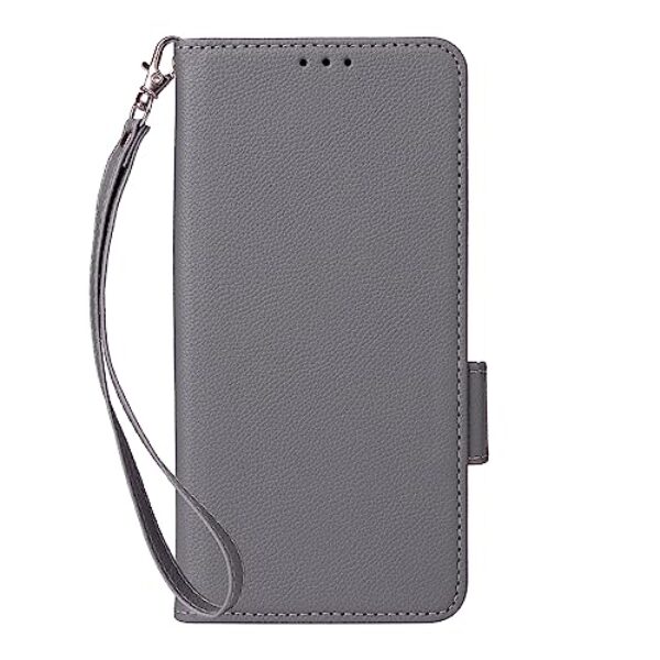 Capas Compatível com Samsung Galaxy A06 5G(4G),Caso de telefone Flip de couro com 4 fendas de cartão.Fechamento magnético.Anti-deslizamento e queda,com corda de mão-Gray