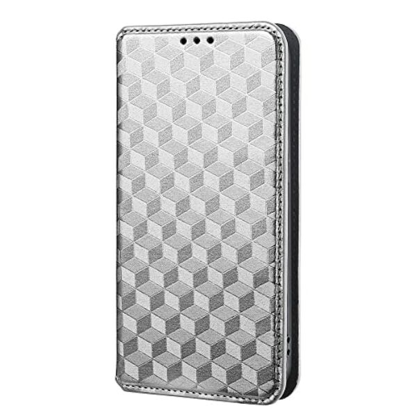 Capas Compatível com Samsung Galaxy A07,Caso de telefone de fechamento magnético Flip,Caso de telefone de carteira de couro PU com desenho de padrão Slots.3D do cartão-Silvery