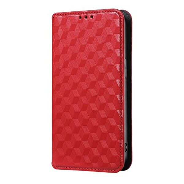 Capas Compatível com Samsung Galaxy M16 5G,Caso de telefone de fechamento magnético Flip,Caso de telefone de carteira de couro PU com desenho de padrão Slots.3D do cartão-Red