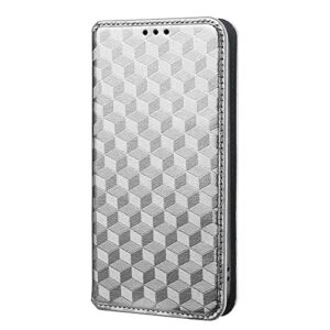 Capas Compatível com Samsung Galaxy S25 Edge,Caso de telefone de fechamento magnético Flip,Caso de telefone de carteira de couro PU com desenho de padrão Slots.3D do cartão-Silvery