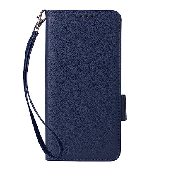 Capas Compatível com Xiaomi Redmi Note 14 4G (163.25mm),Caso de telefone Flip de couro com 4 fendas de cartão.Fechamento magnético.Anti-deslizamento e queda,com corda de mão-Dark Blue