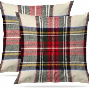 Capas de almofada xadrez 55 x 55 cm, conjunto de 2 fronhas decorativas, tartã escocês, vermelho e branco, padrão xadrez de lã, estampa quadrada simétrica, dupla face, decorativas de Natal