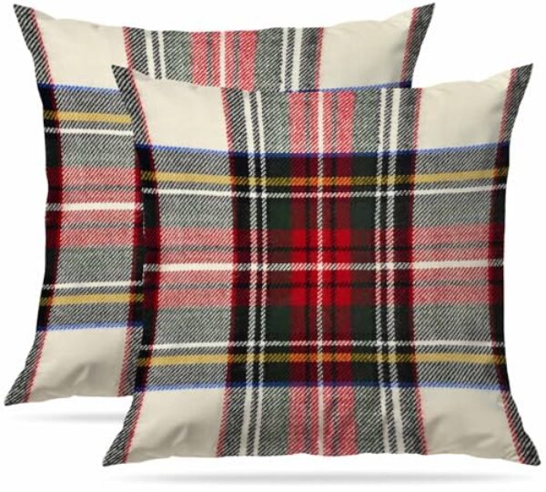 Capas de almofada xadrez 55 x 55 cm, conjunto de 2 fronhas decorativas, tartã escocês, vermelho e branco, padrão xadrez de lã, estampa quadrada simétrica, dupla face, decorativas de Natal