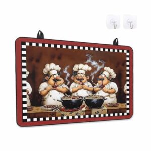 Capas de fogão Fat Chef para fogão elétrico, tampas de fogão elétrico de cerâmica de vidro de cozinha 72,4 cm x 52 cm, desenhos animados vintage xadrez preto xadrez resistente ao calor forno/bancada