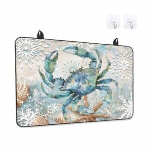 Capas de fogão para fogão elétrico 61 x 53 cm, protetor de fogão de vidro resistente ao calor costeiro de caranguejo azul-petróleo, praia, verão, estrela-do-mar, oceano, cerâmica, fogão, bancada