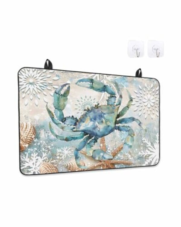 Capas de fogão para fogão elétrico 61 x 53 cm, protetor de fogão de vidro resistente ao calor costeiro de caranguejo azul-petróleo, praia, verão, estrela-do-mar, oceano, cerâmica, fogão, bancada