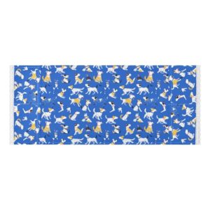 Capa superior de lavadora de borda de renda de cachorro fofo de desenho azul com bolsa lateral à prova de poeira para máquina de lavar roupa tapete protetor superior para lavanderia cozinha 130 x 56