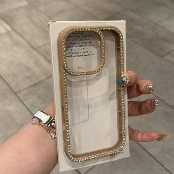 Capa transparente com diamantes e joias para iPhone 11, 12, 13, 14, 15, 16, 17, Pro Max, Plus e Air. Capa traseira com b