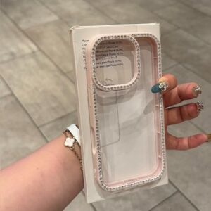 Capa transparente com diamantes e joias para iPhone 11, 12, 13, 14, 15, 16, 17, Pro Max, Plus e Air. Capa traseira com b