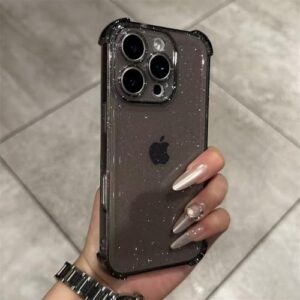 Capa transparente com glitter brilhante para iPhone 17, 16, 15, 14, 13, 12, 11 Pro Max XS X XR 16PLUS 17AIR 16E, capa protetora de silicone macia e transparente, preta, para iPhone XS Max