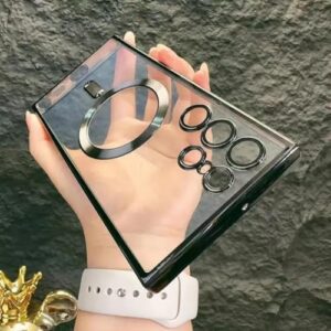 Capa transparente, compatível com Samsung Galaxy S24 Ultra e suporte para carregamento magnético, (preto)