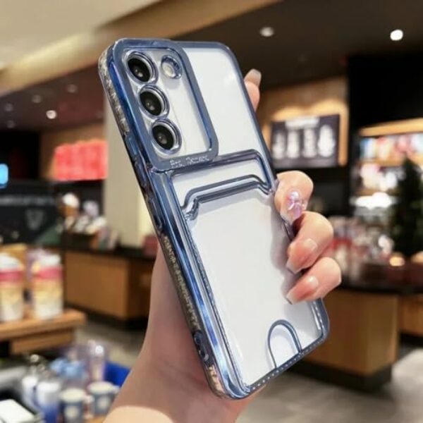 Capa transparente com revestimento para porta-cartões para Samsung Galaxy S24 S25 Ultra S23 S22 S21 Plus S20 Fe Note 20 A52 A54 A34 (para A71 4G/Azul)