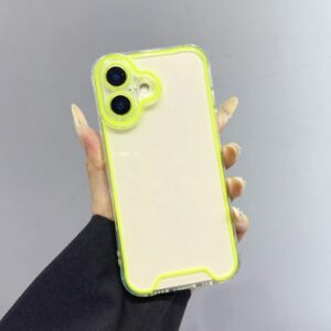 Capa transparente fluorescente neon com moldura noctilucente para iPhone 16, 15, 14 Plus, 13, 12, 11 Pro Max, X, XS, XR, capa luminosa feminina, verde, para iPhone 14