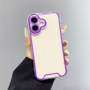 Capa transparente fluorescente neon com moldura noctilucente para iPhone 16, 15, 14 Plus, 13, 12, 11 Pro Max, X, XS, XR, capa luminosa feminina, roxa, para iPhone 14 Plus