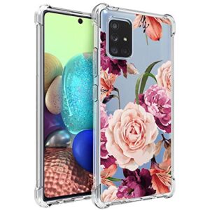 Capa transparente para Galaxy A71 5G [não para A71] Cantos reforçados transparentes TPU absorção de choque capa de celular flexível para Samsung Galaxy A71 5G, Galaxy A71 5G Case-Purple Flower