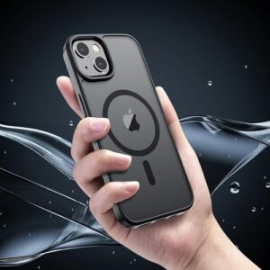 Capa transparente para iPhone 14 Plus, resiste a amarelamento e arranhões e à prova de choque, capa de celular fina e megnética para iPhone 14 Plus de 6,3 polegadas, preto fosco