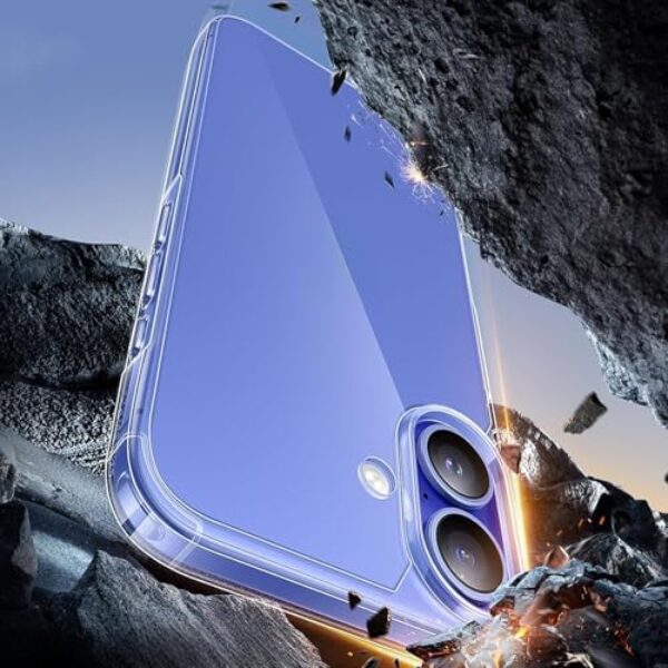 Capa transparente para iPhone 16 Plus, traseira acrílica resistente ao amarelamento, cantos à prova de choque, capa de telefone para iPhone 16 Plus