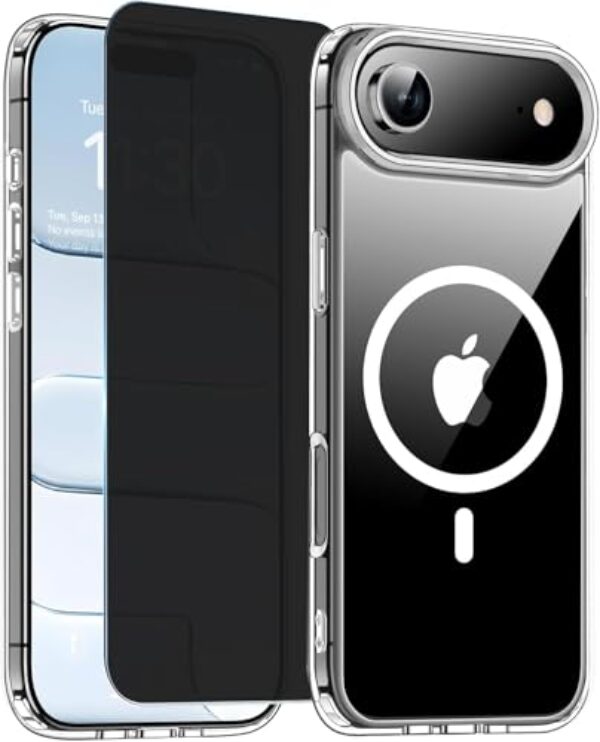 Capa transparente para iPhone Air com protetores de tela de privacidade para iPhone Air, capas magnéticas compatíveis com MagSafe, [proteção da câmera] [proteção militar contra quedas] à prova de