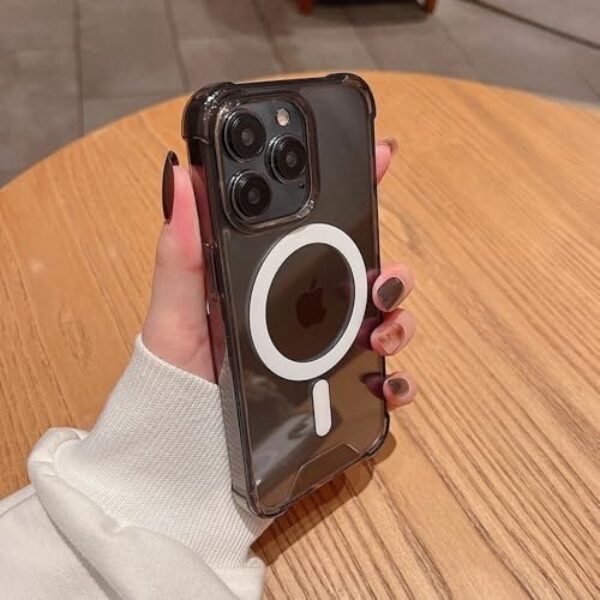 Capa transparente à prova de choque com carregamento sem fio para iPhone 11 12 13 14 15 16 17 Pro Max Plus Air, preta.