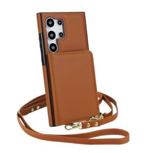 Capa transversal porta-cartões para Samsung Galaxy S25 Ultra Edge S24 Plus S23 S22 S21 FEA16 A26 A36 A56, marrom, para Galaxy S21 FE 5G