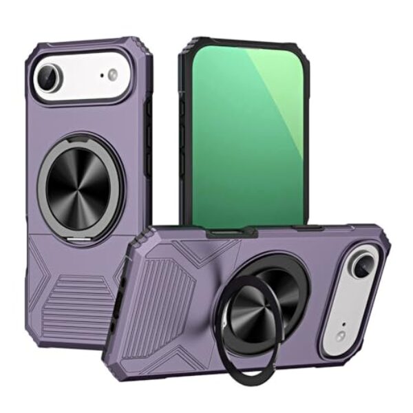 Capa traseira protetora antiderrapante com suporte magnético de dupla camada e armadura de luxo, roxo escuro, para iPhone 16 Plus