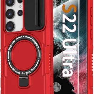Capa ultra magnética para Samsung Galaxy S22 com suporte de anel [compatível com MagSafe] [protetor de tela] [proteção de nível militar] Capa resistente à prova de choque com capa de câmera deslizante