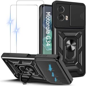 Capinha Capa para Motorola Moto G34 5G + 2 Películas de Vidro Temperado | Capa Anti-Impacto | Proteção da Câmera | Resistente a Arranhões | Aberturas Precisos | Armadura Militar