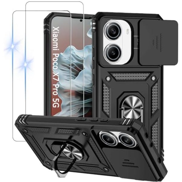 Capinha Capa para Xiaomi Poco X7 Pro 5G + 2 Películas de Vidro Temperado | Capa Anti-Impacto | Proteção da Câmera | Resistente a Arranhões | Aberturas Precisos | Armadura Militar