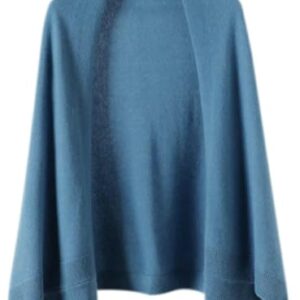Cardigã feminino de caxemira leve com frente aberta, cachecol macio de pashmina, capa poncho quente de inverno com mangas, Azul, Meduim