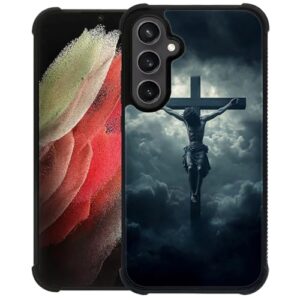 CARLOCA Compatível com Samsung Galaxy S23 FE capa design para meninas à prova de choque anti-arranhões capa traseira rígida PC estética padrão céu escuro nuvens cruz grande Jesus