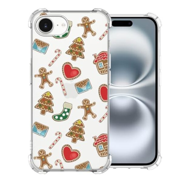 CAROKI Capa de telefone de Natal para iPhone 16e - Capa protetora de TPU flexível transparente e macia com design de biscoito do Papai Noel, capa antiderrapante à prova de choque para meninos e