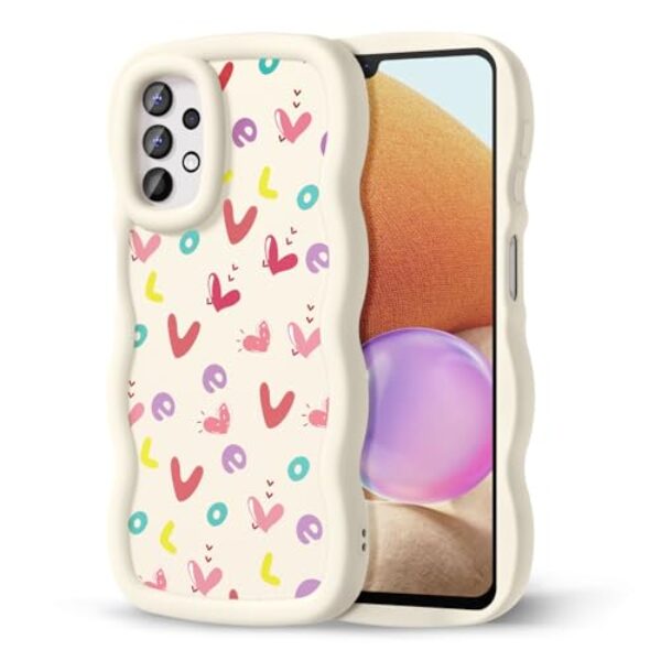 CASBST Capa de telefone compatível com Galaxy A32 5G para mulheres e meninas, moldura ondulada encaracolada com estampa fofa, capa de telefone à prova de choque de silicone macio e estética para